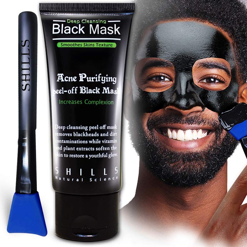 SHILLS Charcoal Mask for Men Purifying Peel Off Mask Face Mask Peel Off Face Mask Deep Clean Pore Blackhead Remover 1 Bottle 169 fl oz and a Brush Set