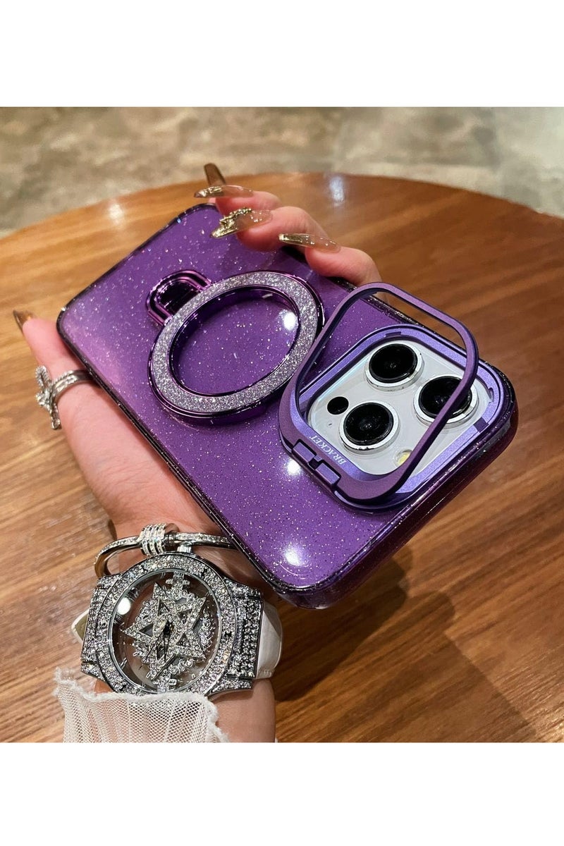 Liquid Kickstand Case for iPhone 14 Pro max,Cute Luxury Bling Sparkle with Camera stand Flowing Ring Stand Plating Bumper Shockproof Women Girls Cover for iPhone 14 pro max (Shiny Purple) - Image 1
