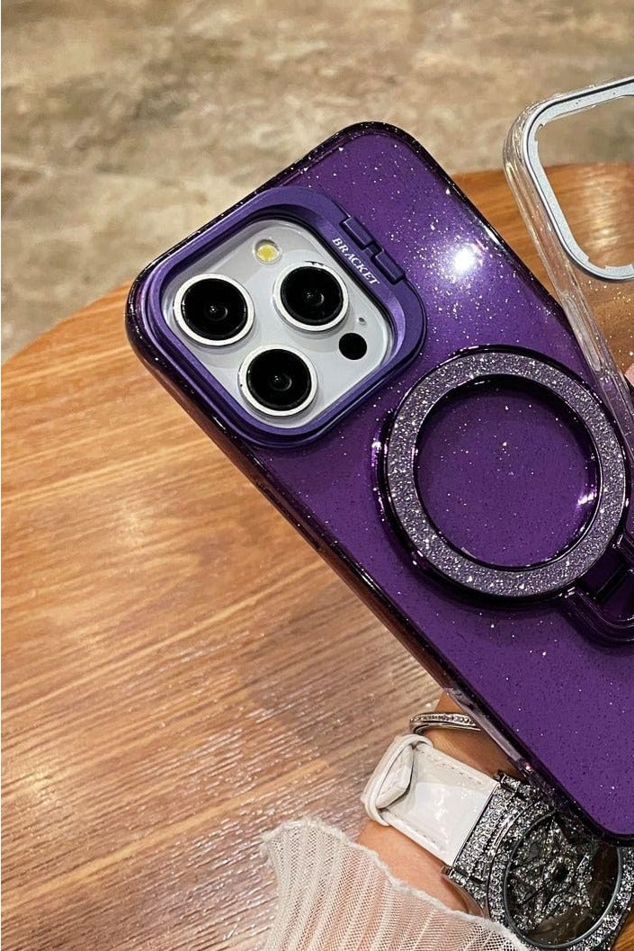Liquid Kickstand Case for iPhone 14 Pro max,Cute Luxury Bling Sparkle with Camera stand Flowing Ring Stand Plating Bumper Shockproof Women Girls Cover for iPhone 14 pro max (Shiny Purple) - Image 2