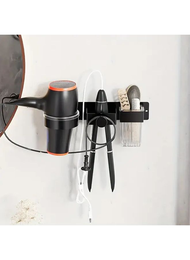 No Drill Hair Dryer Holder Wall Mount Heavy Duty Black Cast Iron Storage - Image 1