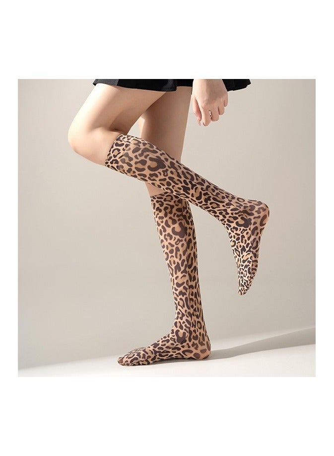 YANCI 4 pairs of leopard print women's mid-calf socks - Women's leopard print calf socks - thin and breathable leopard print long socks - mid-leg socks - Image 2