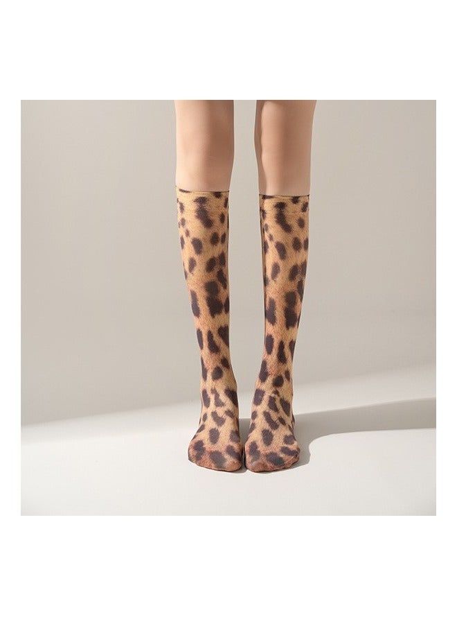 YANCI 4 pairs of leopard print women's mid-calf socks - Women's leopard print calf socks - thin and breathable leopard print long socks - mid-leg socks - Image 4