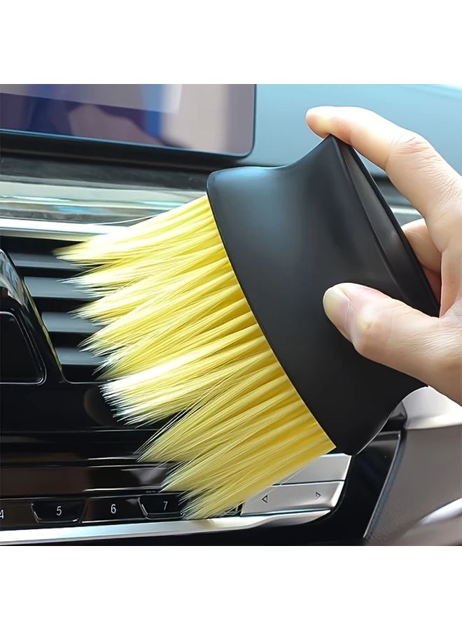 فرشاة تنظيف داخل السيارة ذات شعيرات مزدوجة باللونين الأسود والأصفر للفتحات وأزرار لوحة القيادة خالية من الخدوش - Image 4