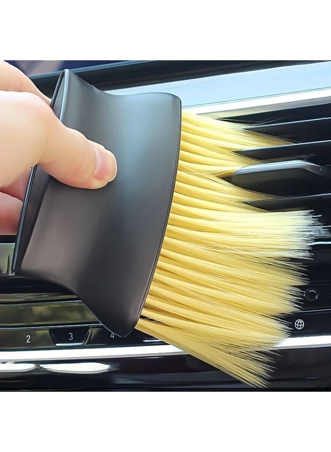 فرشاة تنظيف داخل السيارة ذات شعيرات مزدوجة باللونين الأسود والأصفر للفتحات وأزرار لوحة القيادة خالية من الخدوش - Image 1
