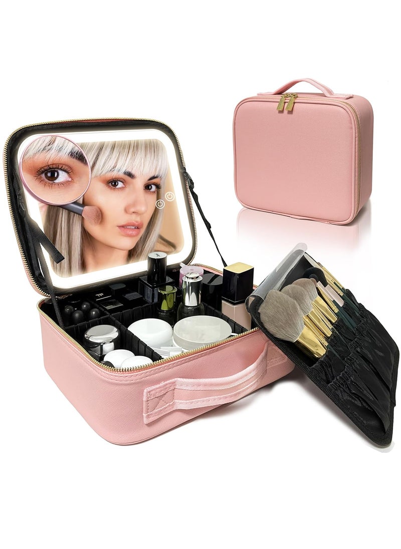 YUSONG - YUSONG Travel Makeup Bag with Mirror of LED Lighted, Makeup Train Case with Adjustable Dividers, Makeup Case with Mirror and Detachable 10x Magnifying Mirror - Image 1