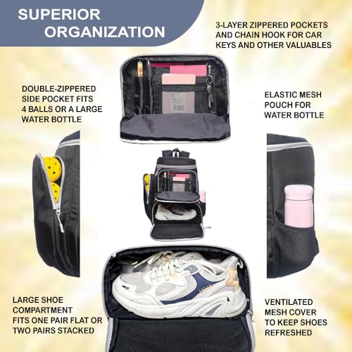 Outward Gear Pickleball Bag Deluxe Backpack Fits 4 Paddles and 10+ Balls - Shoe Compartment, Fence Hook, Storage Pockets, Adjustable Sling, Pickleball Accessories Equipment Bag - Image 4