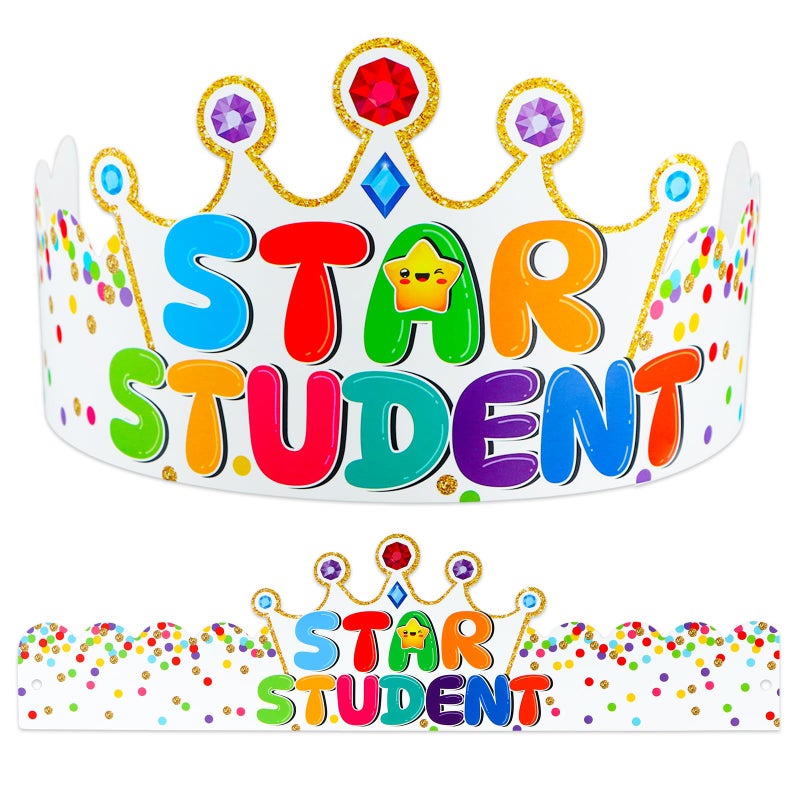 D4DREAM Star Student Paper Crowns 24pcs Adjustable Star of The Week Paper Hats for Kids Student of the Week or Month Crowns for Kindergarten Classroom Teachers Rewards Back to School Supplies - Image 2