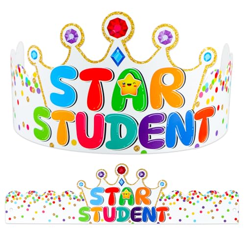 D4DREAM Star Student Paper Crowns 24pcs Adjustable Star of The Week Paper Hats for Kids Student of the Week or Month Crowns for Kindergarten Classroom Teachers Rewards Back to School Supplies - Image 1