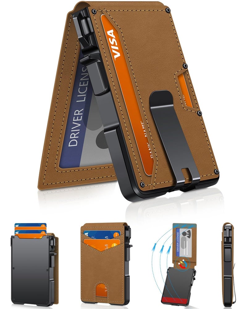 ZALVEX Wallet for Men, Mens Minimalist Wallet 9-13 Cards, Slim Compact Wallet with Money Clip & ID Window, RFID Blocking Smart Pop Up Card Wallet, Metal Aluminum Credit Card Holder Bifold Wallet - Image 1
