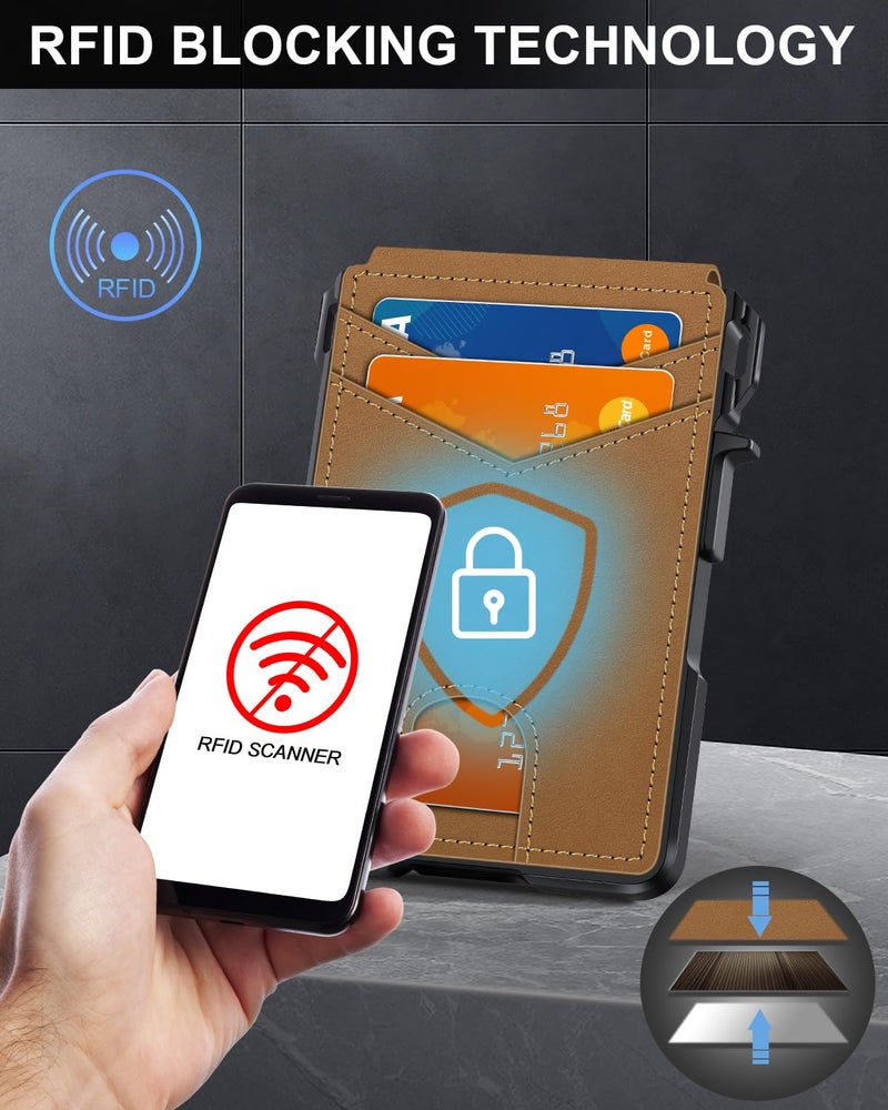 ZALVEX Wallet for Men, Mens Minimalist Wallet 9-13 Cards, Slim Compact Wallet with Money Clip & ID Window, RFID Blocking Smart Pop Up Card Wallet, Metal Aluminum Credit Card Holder Bifold Wallet - Image 5