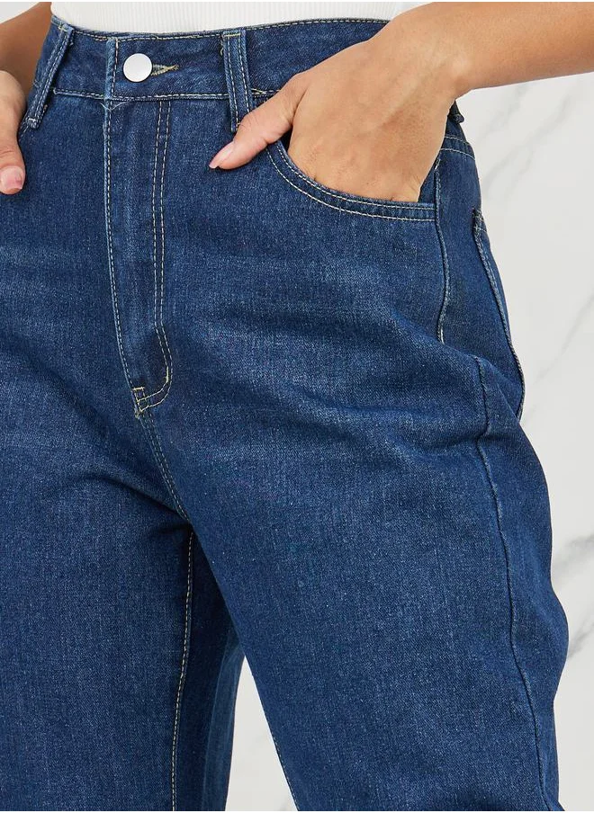 Styli High Rise Whisker Tapered Jeans