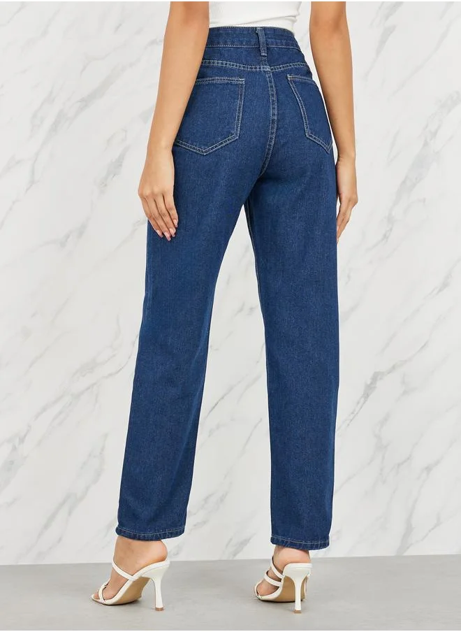 Styli High Rise Whisker Tapered Jeans