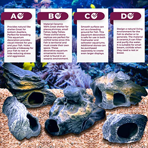 Dr Miracle's CORISRX BEST OF YOUR LIFESTYLE DR. Moss Cichlid Stone 5 pc Luxury Set - Ceramic Rock Cave Aquarium Decorations - Fish Tank Decor - Image 3