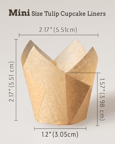 Bake Choice 200pcs Natural Mini Tulip Cupcake Liners for Baking Cups, Unbleached, Greaseproof EU Parchment paper, Mini Tulip Muffin Liners for Party, Christmas, Valentines - Image 2