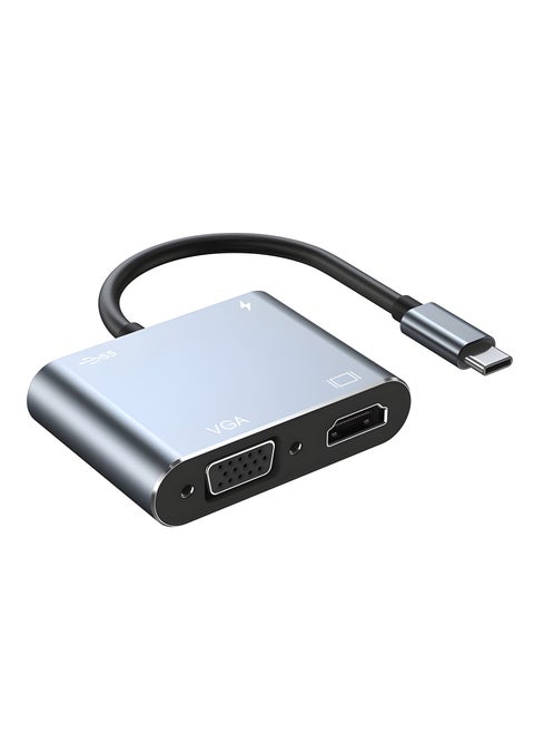 محول ZERO 4IN1 TYPE-C مع منفذ HDTV بدقة 4K وVGA وUSB 3.0 وPD – رمادي