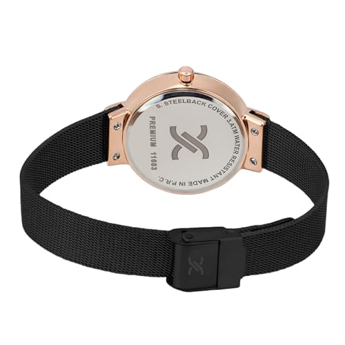 Daniel Klein Analog Black Round Dial Rose Gold Case Black Mesh Strap Stone-Studded Water-Resistant Wrist Watch for Women Girls, Ladies DK11683-5 - Image 4
