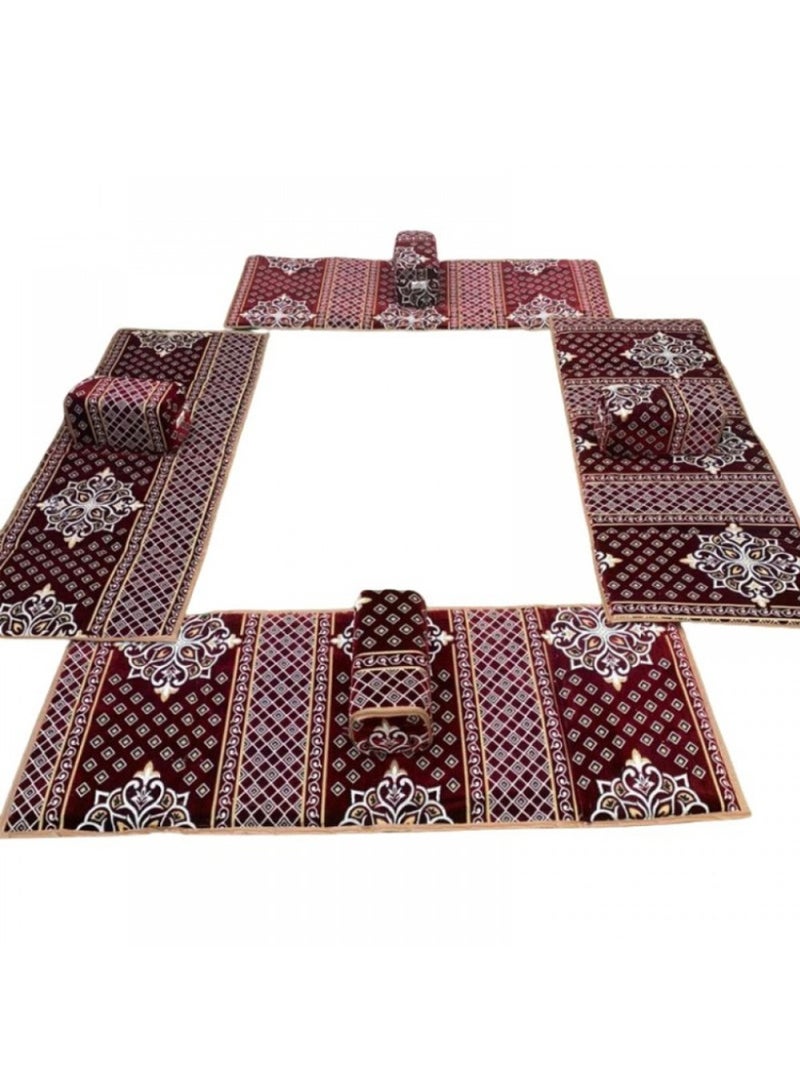 كادي ون بساط رحلات أرضي مكون من 8 قطع 200*70 سم، سجادة تخييم ل 8 اشخاص مبطن من 4 مراكي و 4 مدات، مجلس رحلات قماش تركي قابل للطي سماكة عالية مريح للجلوس مثالي للصحراء و البر