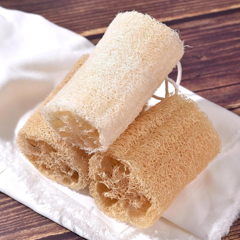 KADS Natural Loofah Sponge Unbleached 4 Pcs Luffa in Bulk Eco Friendly Deep Clean Exfoliating Bath Scrubber for Adults Men and Women Shower and Body Skin Care 12cm Length - Image 1