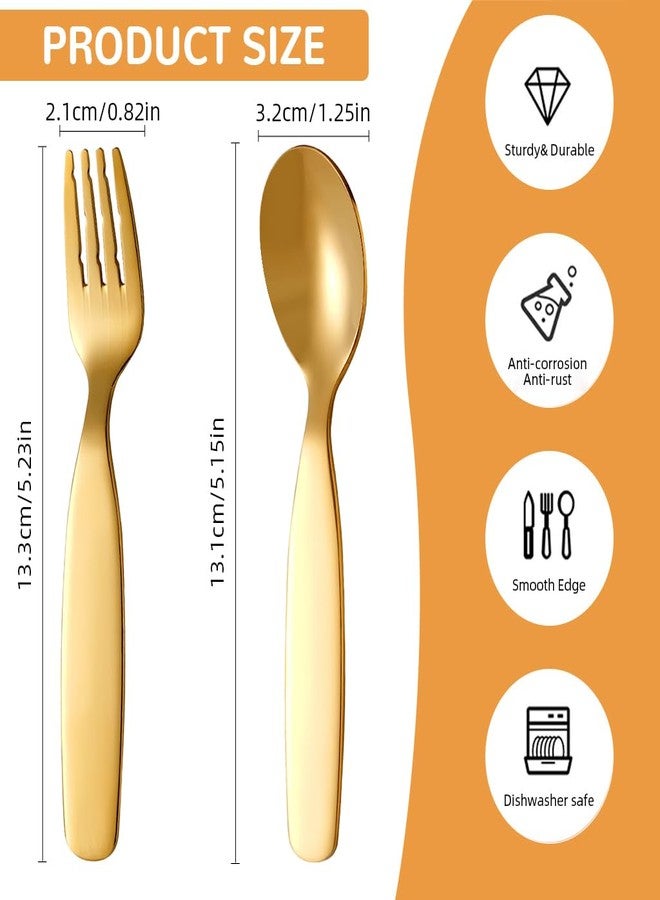 Supvox® Spoon and Fork for Kids 304 Stainless Steel Spoon and Fork for Toddlers, Child-Friendly Fork with Serrated Tong Golden Spoon and Fork Self-Feeding Learning Spoon and Fork for Toddlers - Image 2