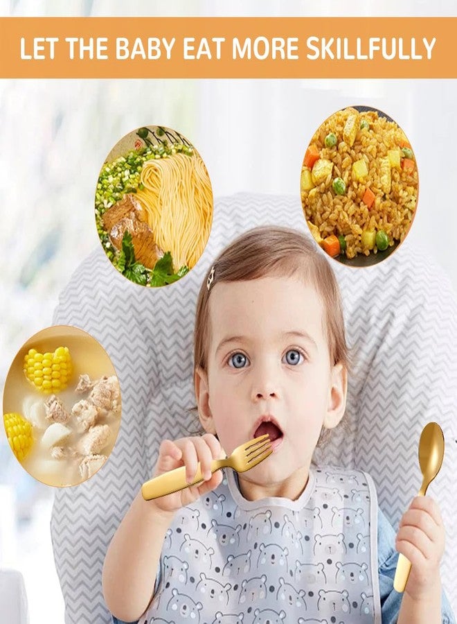 Supvox® Spoon and Fork for Kids 304 Stainless Steel Spoon and Fork for Toddlers, Child-Friendly Fork with Serrated Tong Golden Spoon and Fork Self-Feeding Learning Spoon and Fork for Toddlers - Image 5