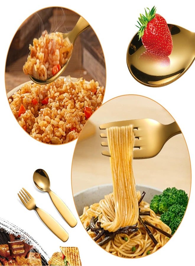 Supvox® Spoon and Fork for Kids 304 Stainless Steel Spoon and Fork for Toddlers, Child-Friendly Fork with Serrated Tong Golden Spoon and Fork Self-Feeding Learning Spoon and Fork for Toddlers - Image 4
