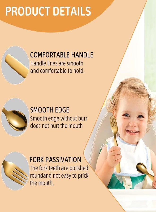 Supvox® Spoon and Fork for Kids 304 Stainless Steel Spoon and Fork for Toddlers, Child-Friendly Fork with Serrated Tong Golden Spoon and Fork Self-Feeding Learning Spoon and Fork for Toddlers - Image 3