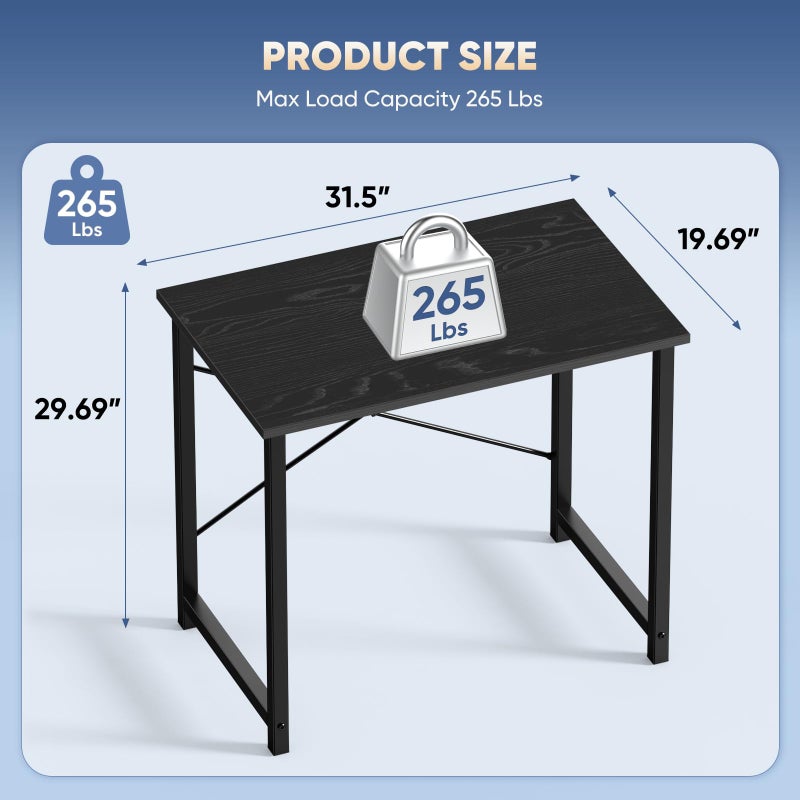 DUMOS 32 in Small Computer Desk for Home Office, Modern Study Work Table Simple Style for Bedroom, Writing Desks with X-Shaped Reinforcement, 2 Pack, Black - Image 2