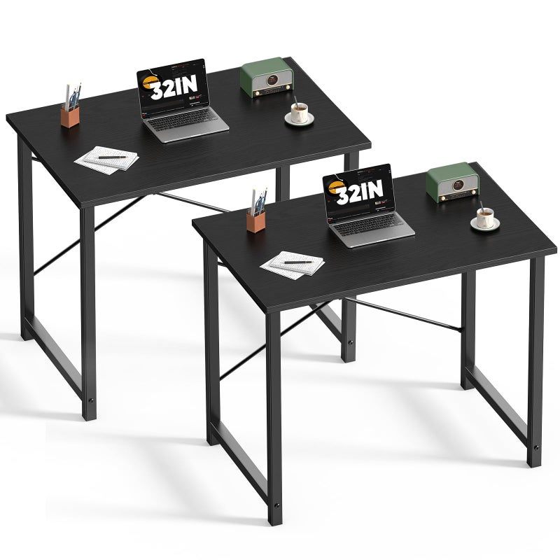 DUMOS 32 in Small Computer Desk for Home Office, Modern Study Work Table Simple Style for Bedroom, Writing Desks with X-Shaped Reinforcement, 2 Pack, Black - Image 1