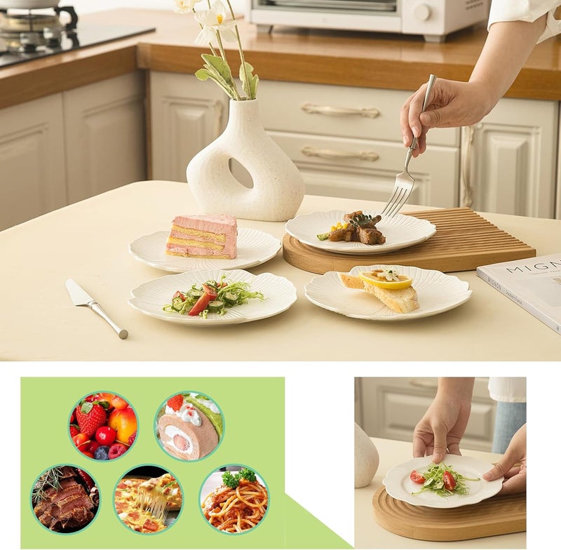 TAMAYKIM TAMAYKIM 8 Versatile Inch Porcelain Appetizer Salad  Dessert Plates Set of 10  MultiUse Small Dinnerware for Tapas Cakes Side Dishes  MicrowaveDishwasher Safe Lotus Leaf Pattern White  - Image 4