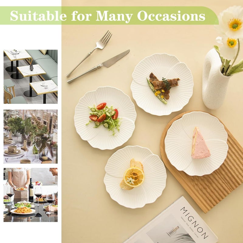 TAMAYKIM TAMAYKIM 8 Versatile Inch Porcelain Appetizer Salad  Dessert Plates Set of 10  MultiUse Small Dinnerware for Tapas Cakes Side Dishes  MicrowaveDishwasher Safe Lotus Leaf Pattern White  - Image 5