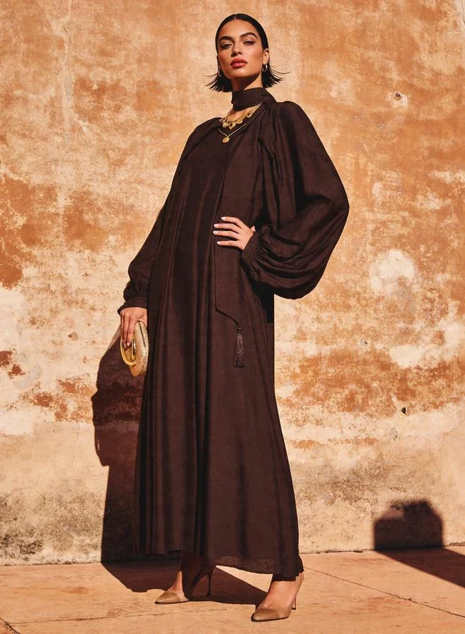 ايكونيك Iconic A line Maxi Dress with Volume Sleeves