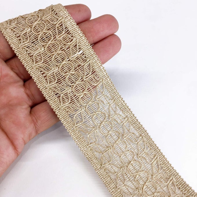9 METER LIGHT GOLDEN CROCHET CROTIA SUMMER LACE WITH GOLDEN ZARI/JARI, FLORAL HOME FURNISHINGS, INDIAN TRIMMINGS, DECORATIVE FESTIVAL PACKAGING RIBBONS FOR DECORATION, RIBBONS FOR ART AND CRAFT
