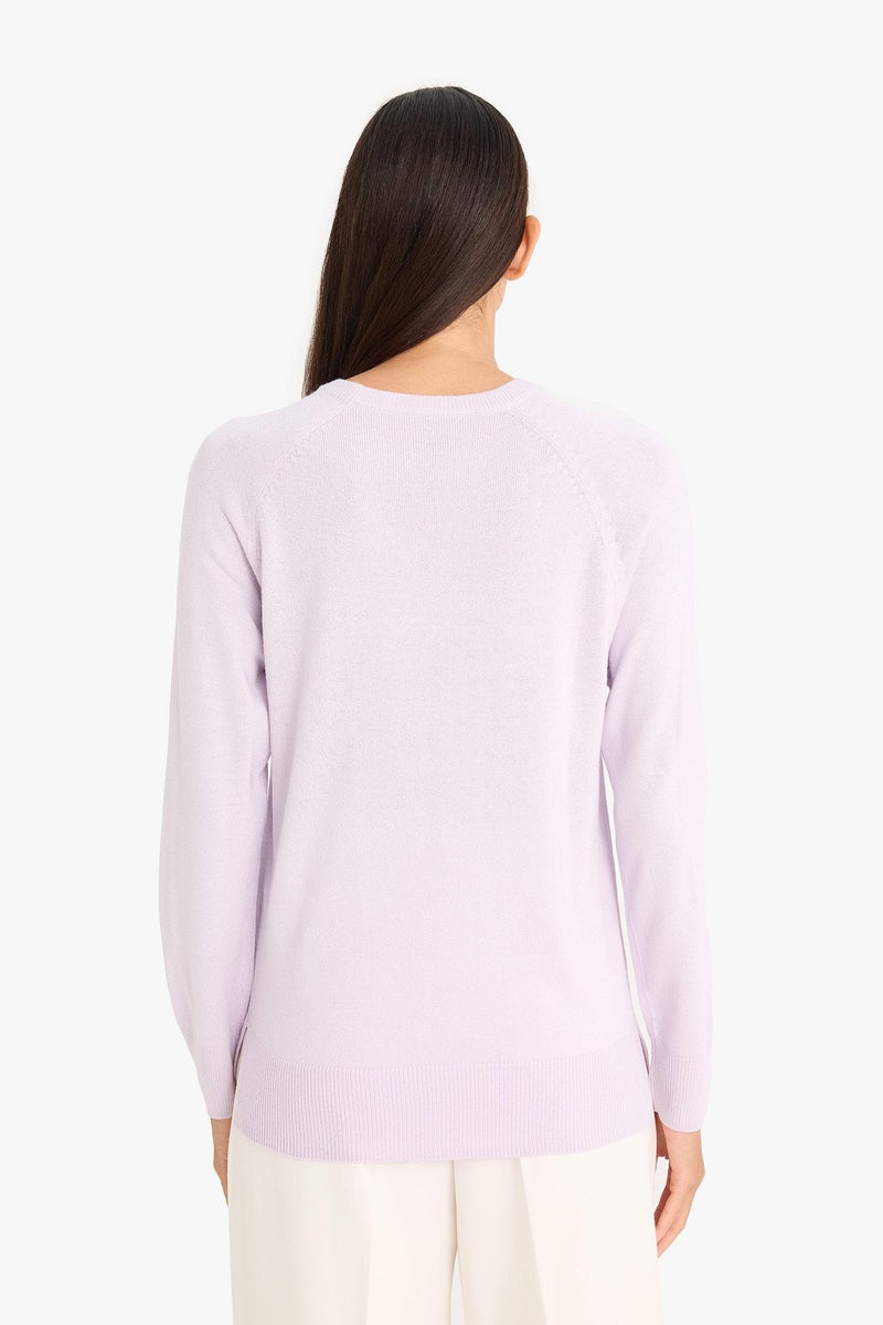 DeFacto Purple Woman Relax Fit Crew Neck Knitwear Pullover Casual - Image 4