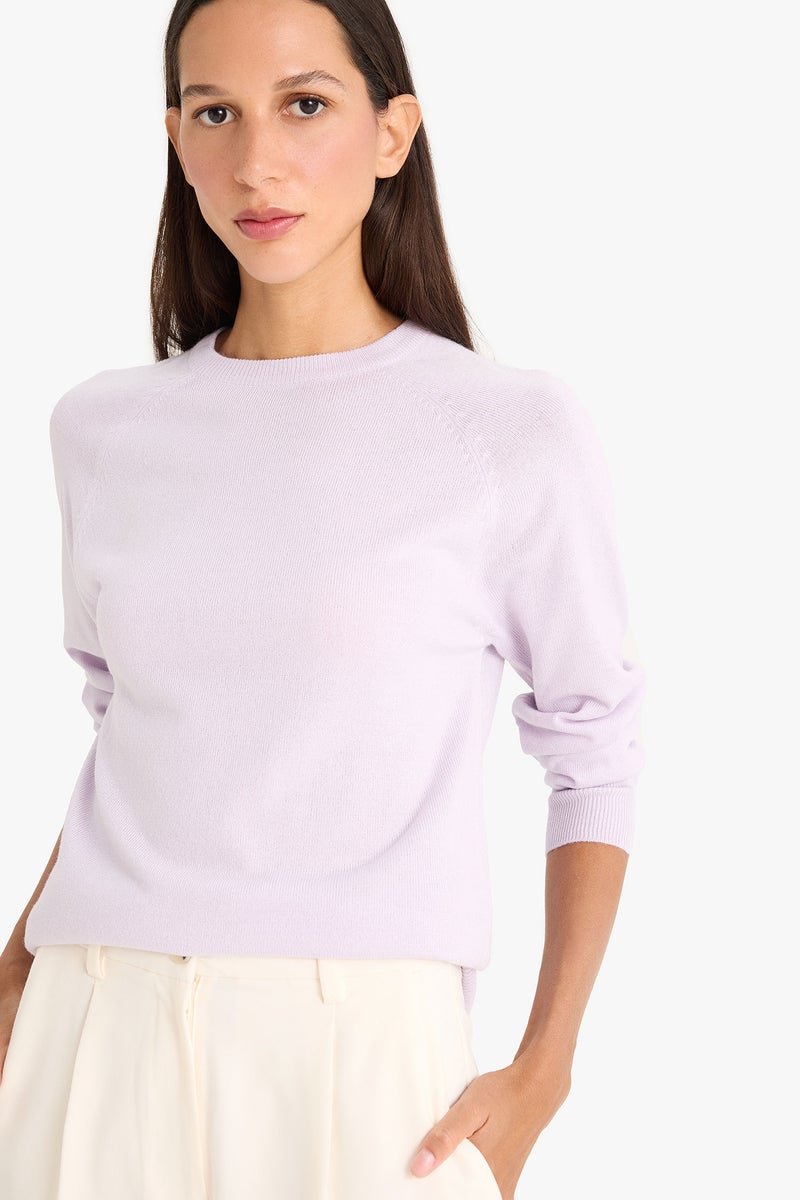 DeFacto Purple Woman Relax Fit Crew Neck Knitwear Pullover Casual - Image 5