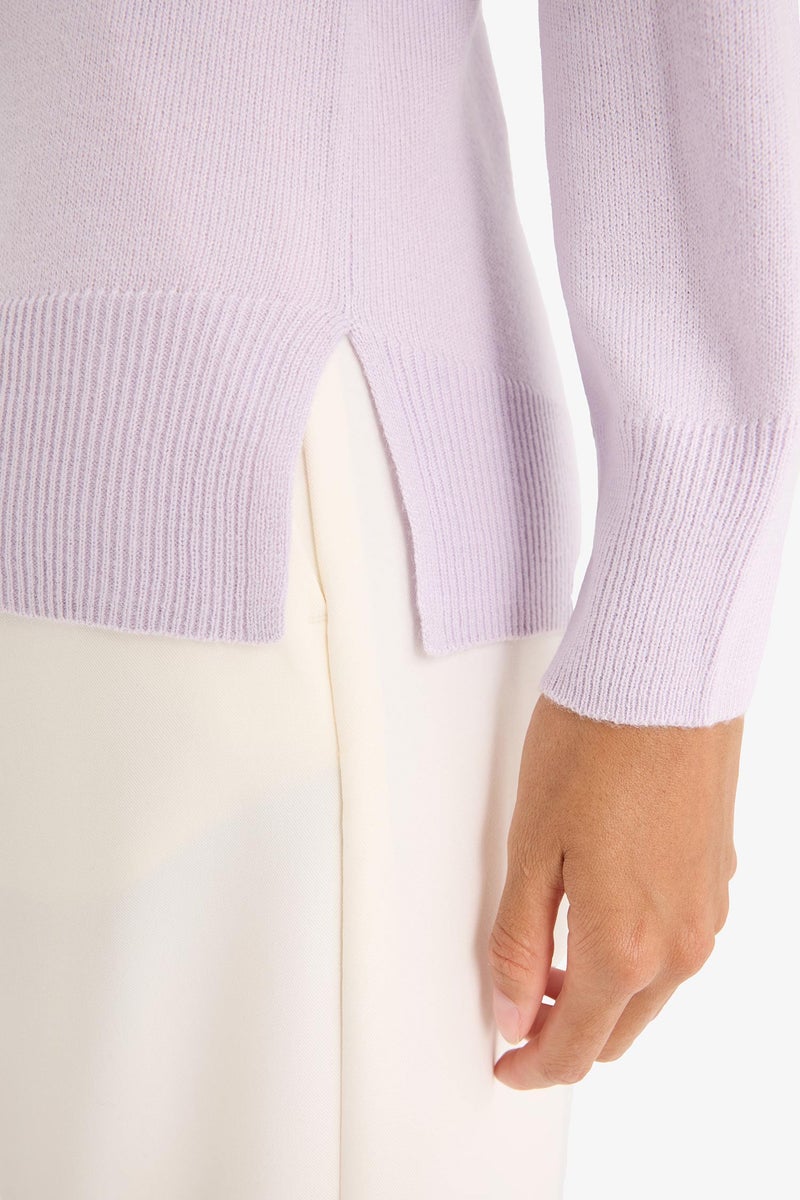 DeFacto Purple Woman Relax Fit Crew Neck Knitwear Pullover Casual - Image 3