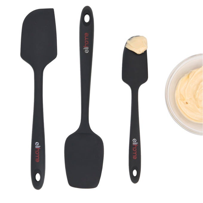 CHEF SERIES 3 PIECE SILICONE SPATULA SET 600F HEAT RESISTANT NON STICK RUBBER KITCHEN SCRAPER SPATULAS FOR COOKING BAKING MIXING BPA FREE AND LFGB CERTIFIED SILICONEBLACK