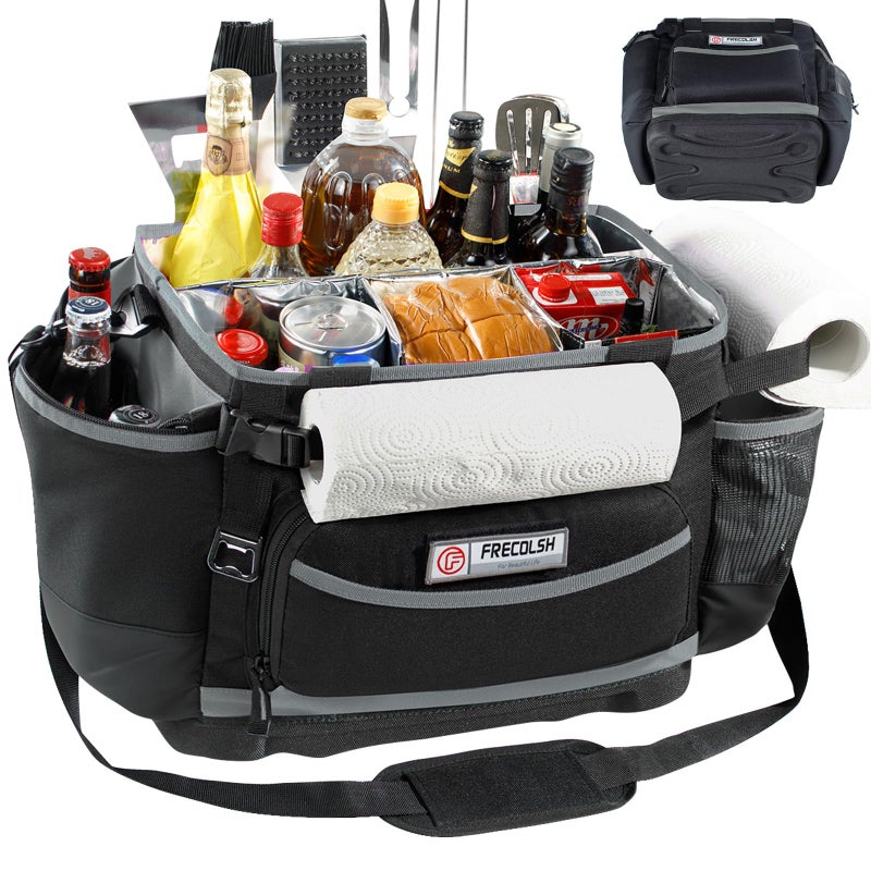 FRECOLSH Large BBQ Organizer with Molded Hard Base Compatible with Blackstone Outdoor Utensil Bag for Camping Picnic Tailgating Portable Cooking Accessories Tote Gift for Men - Image 2