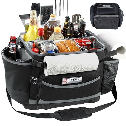 FRECOLSH Large BBQ Organizer with Molded Hard Base Compatible with Blackstone Outdoor Utensil Bag for Camping Picnic Tailgating Portable Cooking Accessories Tote Gift for Men - Image 1