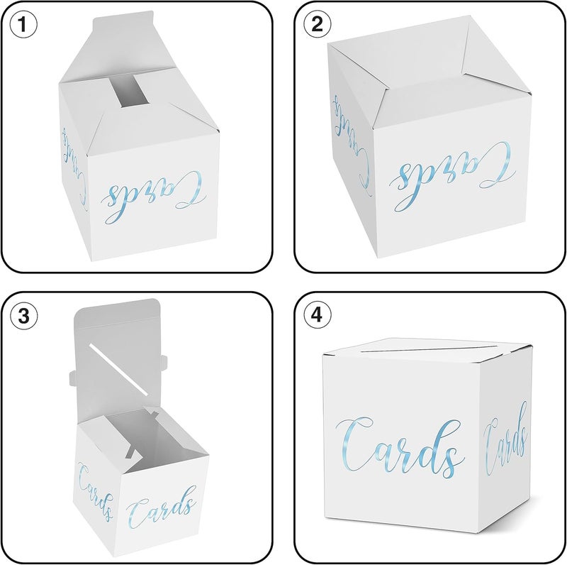 AWSICE Classic Elegant Card Box – 1 Set Hot Stamping Card Receiving Box for Gift Envelope Money – Wedding Bridal Baby Shower Birthday Graduation Party Supplies Decorations ( 8"*8"*8", Baby Blue and Gold)-A10 - Image 3