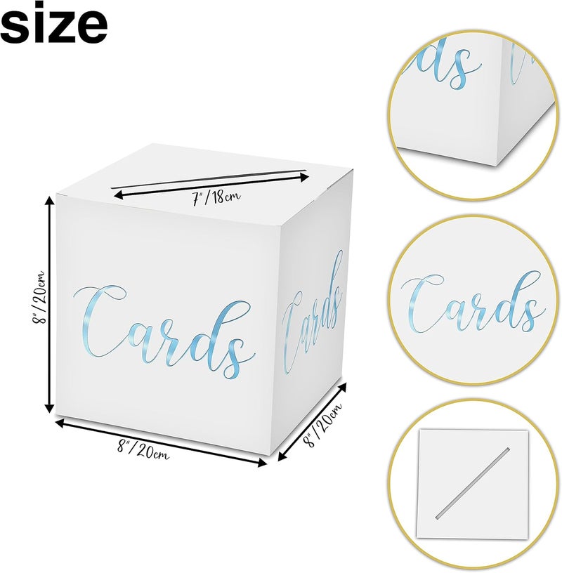 AWSICE Classic Elegant Card Box – 1 Set Hot Stamping Card Receiving Box for Gift Envelope Money – Wedding Bridal Baby Shower Birthday Graduation Party Supplies Decorations ( 8"*8"*8", Baby Blue and Gold)-A10 - Image 2
