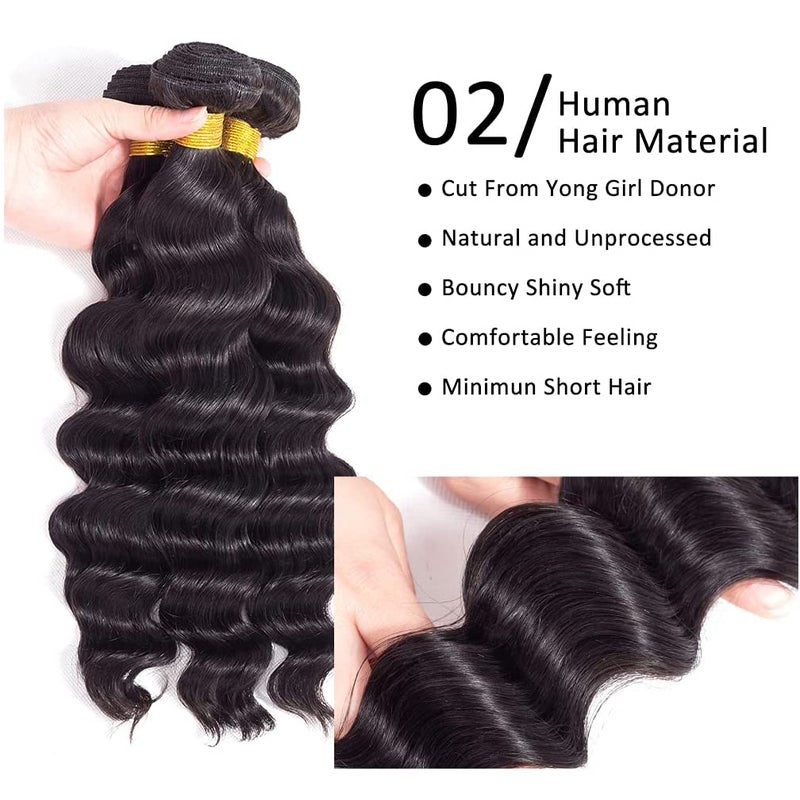 Borchan Loose Deep Wave Bundles Human Hair 4 Bundles 20 22 24 26 Inch 100% Unprocessed Brazilian Virgin Human Hair Bundles,Loose Deep Wave 4 Bundles,Can Be Dyed and Bleached Natural Black Color - Image 4