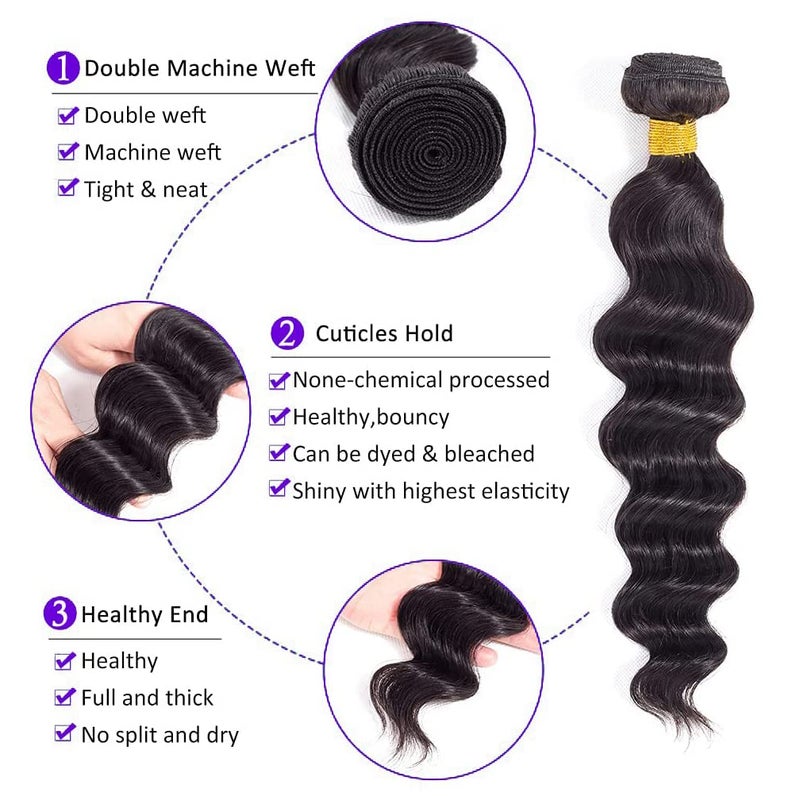 Borchan Loose Deep Wave Bundles Human Hair 4 Bundles 20 22 24 26 Inch 100% Unprocessed Brazilian Virgin Human Hair Bundles,Loose Deep Wave 4 Bundles,Can Be Dyed and Bleached Natural Black Color - Image 2