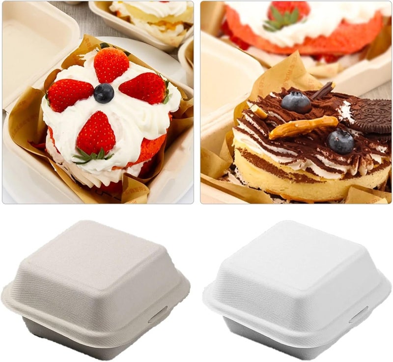 Sandwich Containers 50PCS Eco-Friendly Take Out Boxes - Biodegradable Lidded, Cake Burger Lunch(Brown) - Image 2