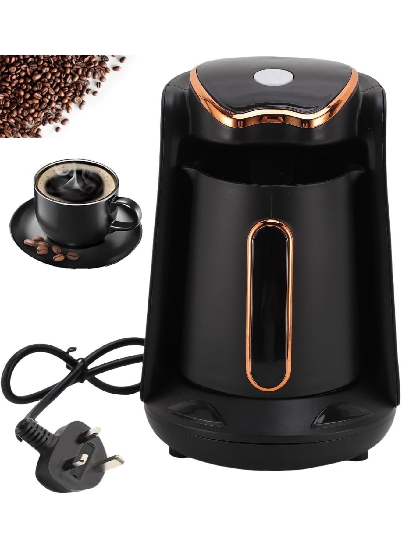 Turkish Coffee Maker, 600W Automatic Turkish Coffee Machine, 1-4 Cups Capacity, One-Touch Design, Anti-Overflow Coffee Pot for Home Use, Dry-burn Protection, Household Electric Coffee Pot