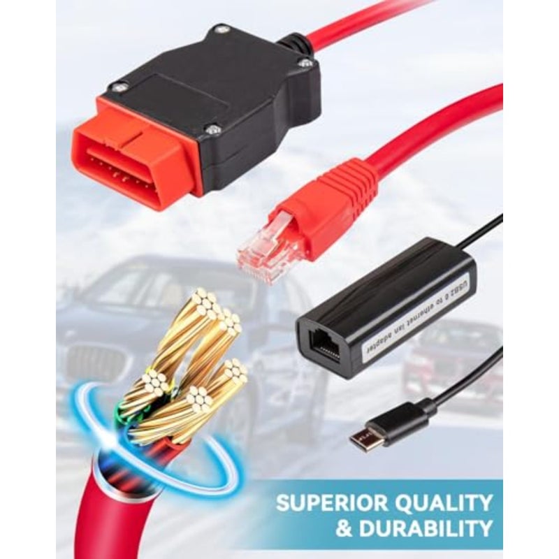 كابل ENET Obd2 لترميز سلسلة BMW F G i، كابل إيثرنت بطول 6.5 قدم إلى obdii مع محول USB-C لبرنامج BMW E-SYS ISTA+ - Image 5