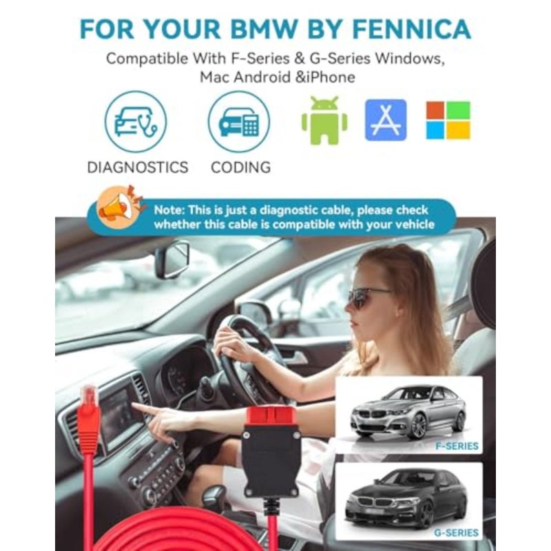 كابل ENET Obd2 لترميز سلسلة BMW F G i، كابل إيثرنت بطول 6.5 قدم إلى obdii مع محول USB-C لبرنامج BMW E-SYS ISTA+ - Image 2