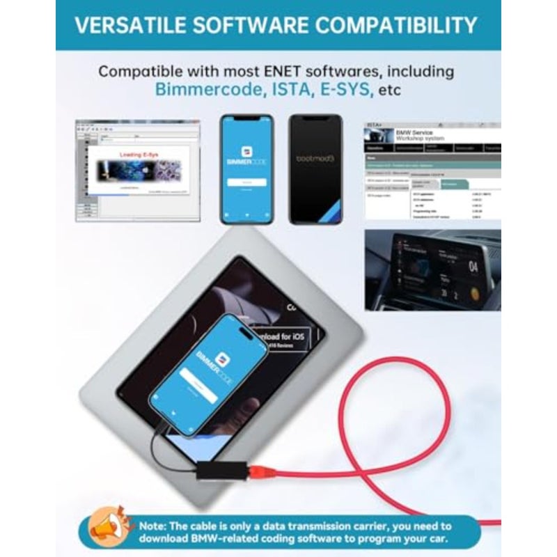كابل ENET Obd2 لترميز سلسلة BMW F G i، كابل إيثرنت بطول 6.5 قدم إلى obdii مع محول USB-C لبرنامج BMW E-SYS ISTA+ - Image 3