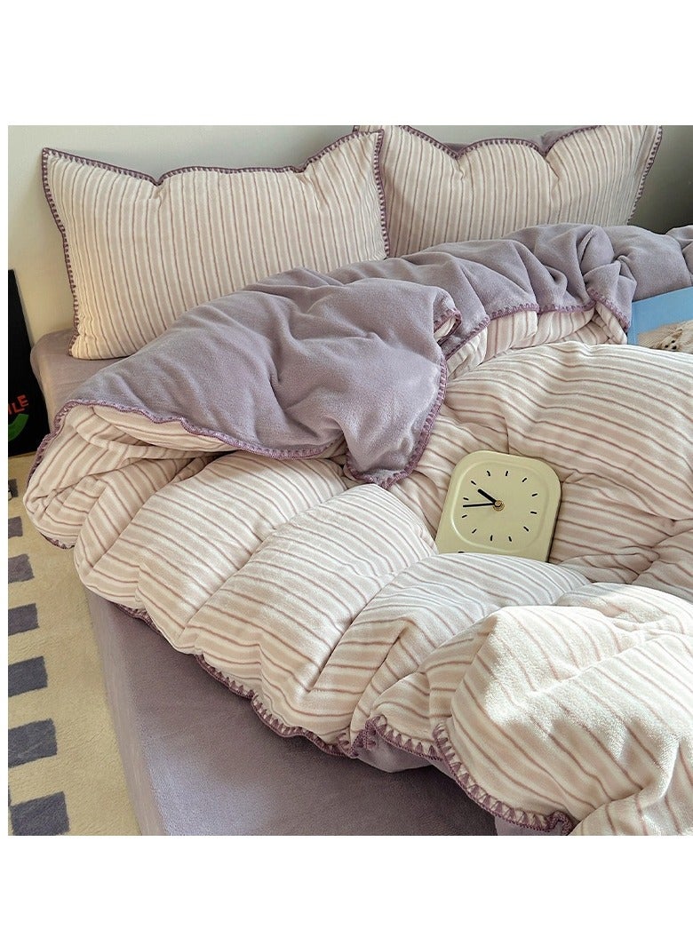 Fitted Sheet Style — ﻿ Carved Velvet Cloth Embroidered Wide Edge Milk Velvet Four Piece Bedding Set - Image 1