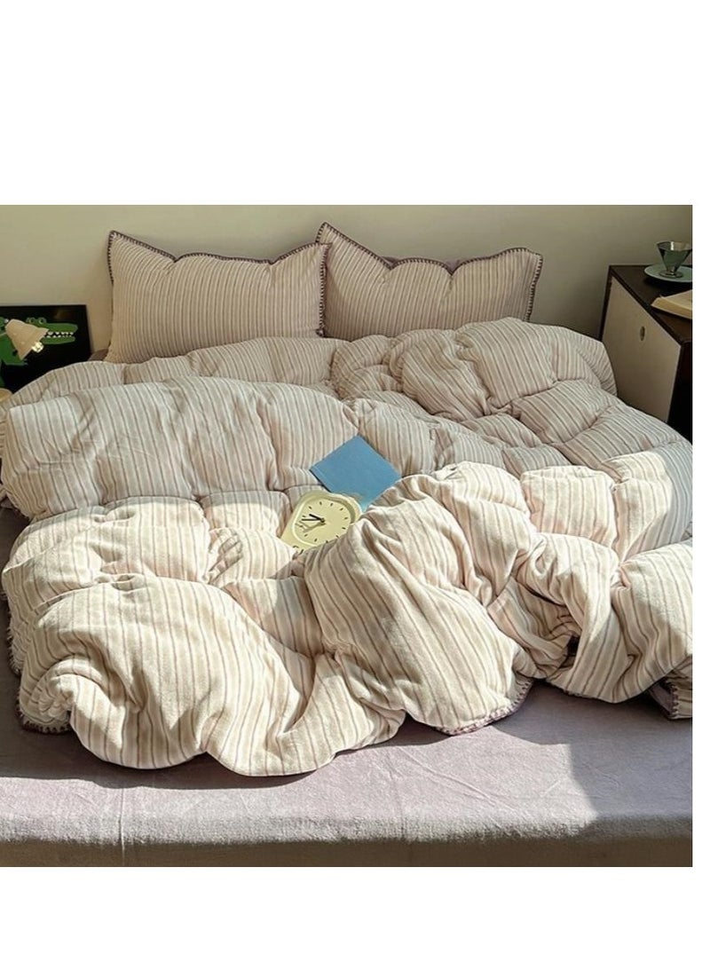 Fitted Sheet Style — ﻿ Carved Velvet Cloth Embroidered Wide Edge Milk Velvet Four Piece Bedding Set - Image 2