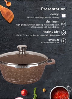 HK 23-piece Kitchen Cookware Set, Casserole Set And Frying Pan, With Non-stick Cookware Set, Glass Lid, Pfoa-free 16cm Mmilk Pan + 20-24-28cm Casserole + 28cm Wok + 32cm Double-sided Frying Pan + 10 Kichen Item(Brown）  - Image 2